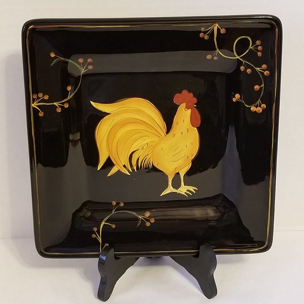 Laurie Gates Square Plate Corsica Chicken Rooster